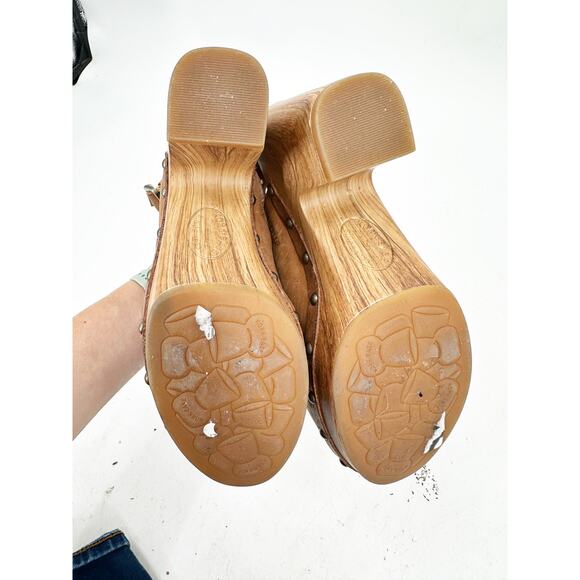 Kork-Ease Darby Leather Slingback Platform Heeled Clog Shoes in Brown Size 6M - Picture 4 of 6